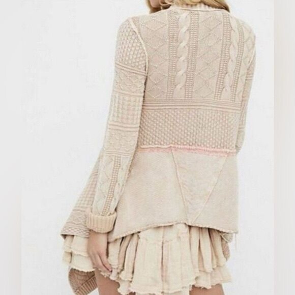 RARE Free People Beige Asymmetrical Waterfall Cardigan | Coastal Boho Grunge S - Picture 7 of 16